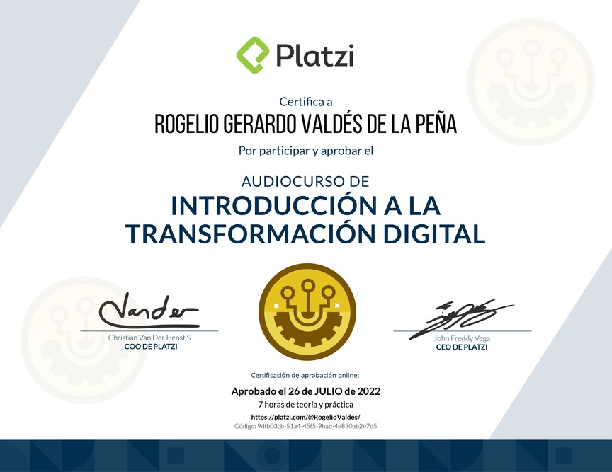 Diploma de Audiocurso de Transformacion Digital Inicial para Comprender, Identificar y Hacer Crecer tu Empresa