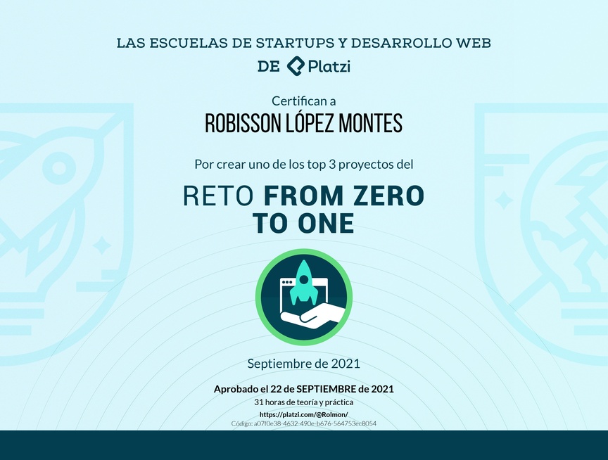 Diploma de From Zero to One: top 3 productos
