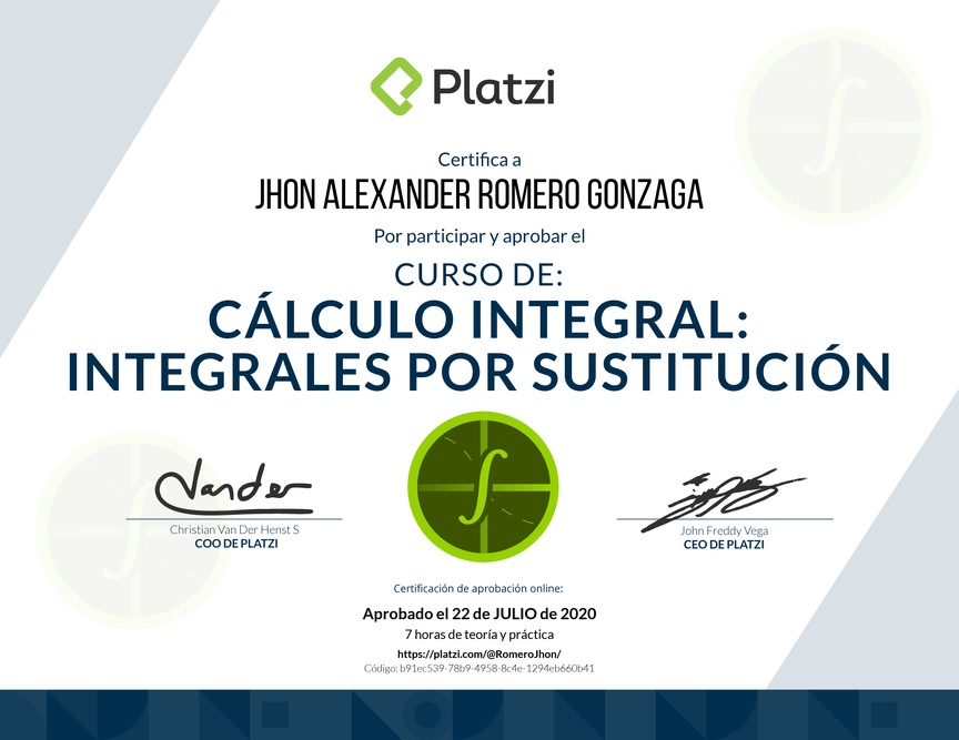 Diploma del Curso de Cálculo Integral: Integrales por Sustitución