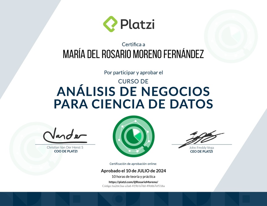 Diploma del Curso de Análisis de Negocios para Ciencia de Datos