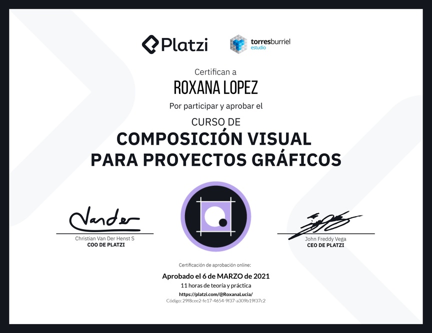 Diploma del Curso de Composición Visual para Proyectos Gráficos