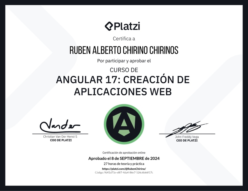 Diploma del Curso de Angular: Creación de Aplicaciones Web