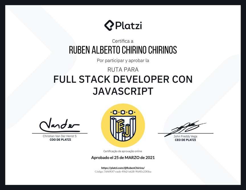Diploma de la Ruta de Aprendizaje de Full Stack Developer con JavaScript