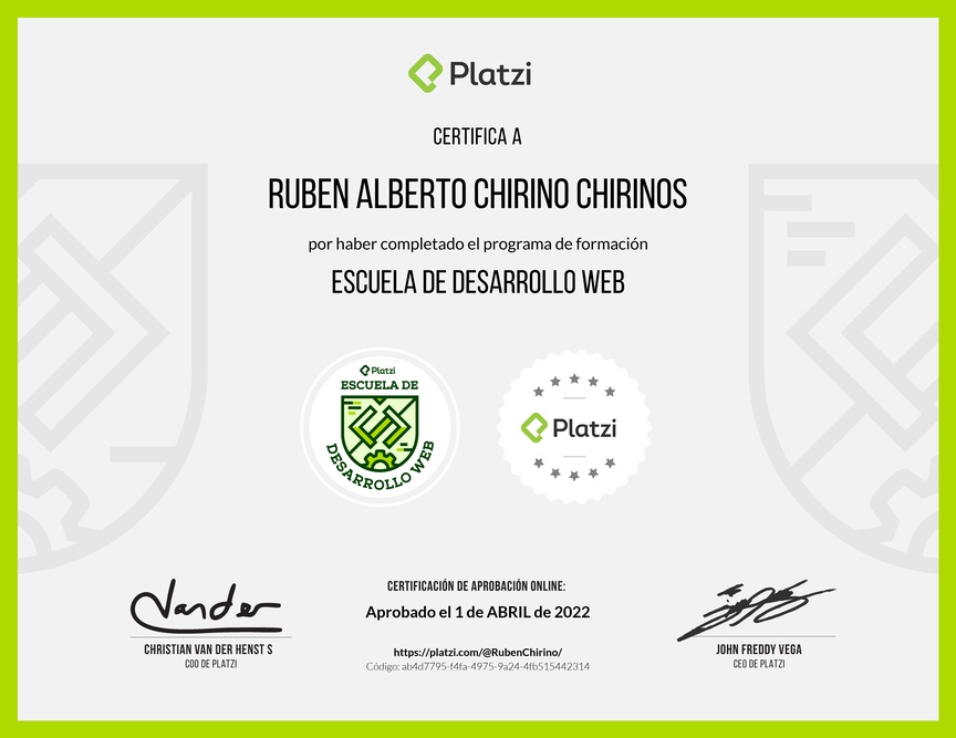 Diploma de la Ruta de Aprendizaje de Frontend y Backend con Javascript para Desarrollo Web