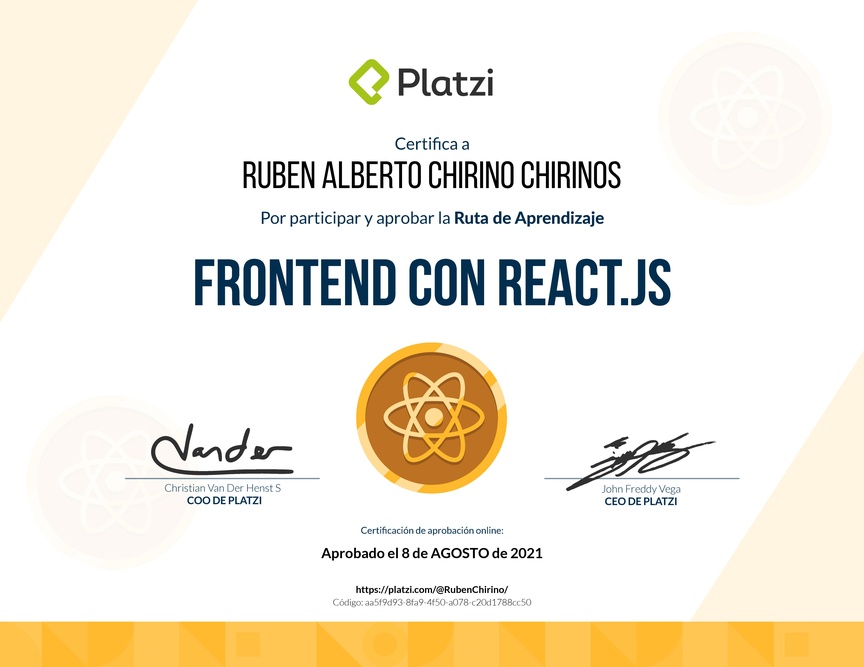 Diploma de la Ruta de Aprendizaje de Frontend a profundidad con React.js