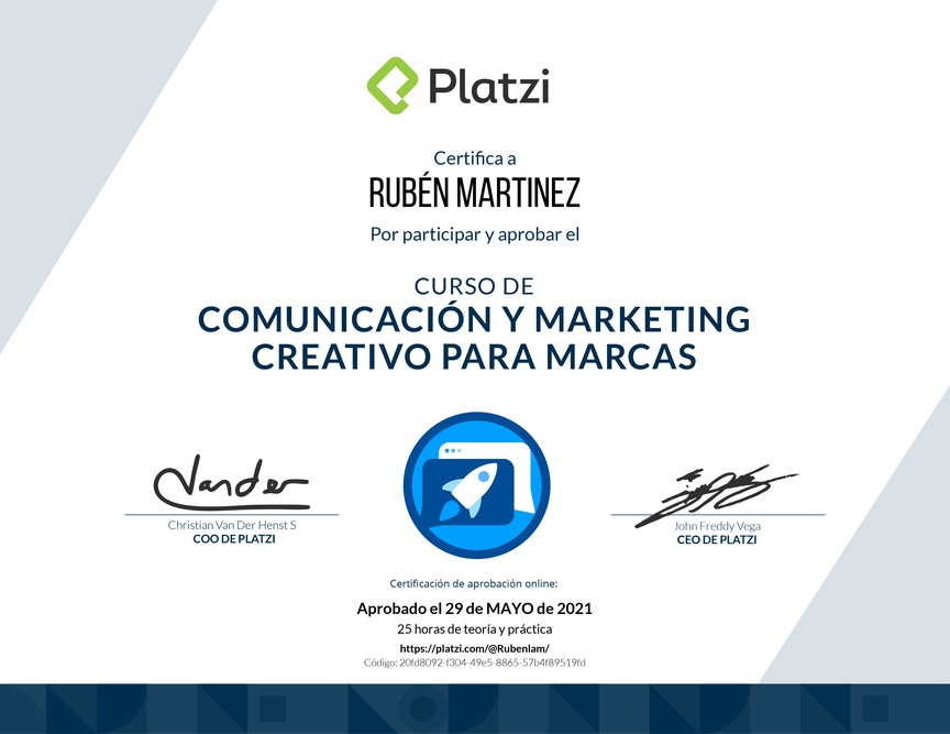 Diploma del Curso de Desarrollo de Estrategias Creativas de Comunicación para Marcas