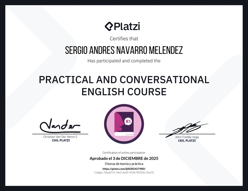 Diploma del Curso de Inglés Práctico y Conversacional