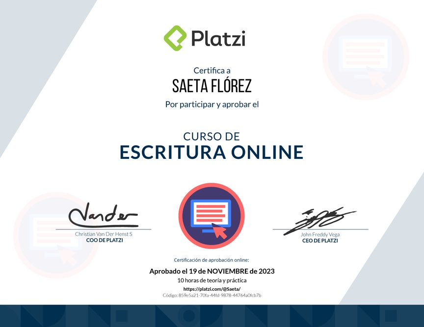 Diploma del Curso de Escritura Online