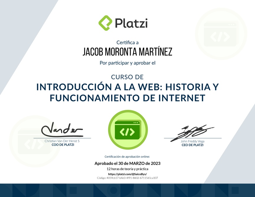 Diploma del Curso de Introducción a la Web: Historia y Funcionamiento de Internet