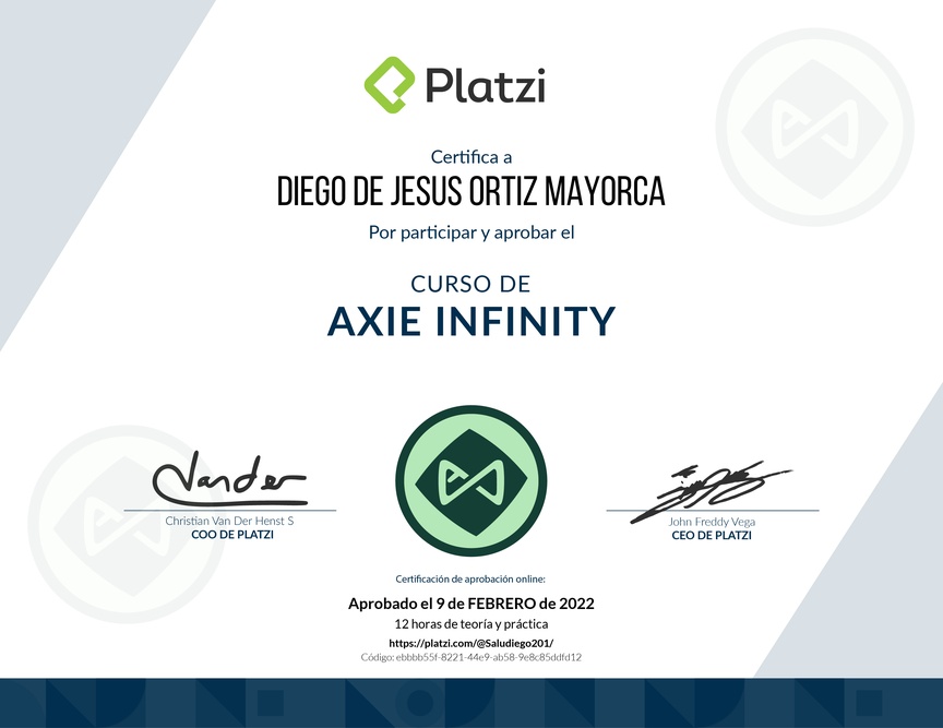 Diploma del Curso de Introducción a Axie Infinity