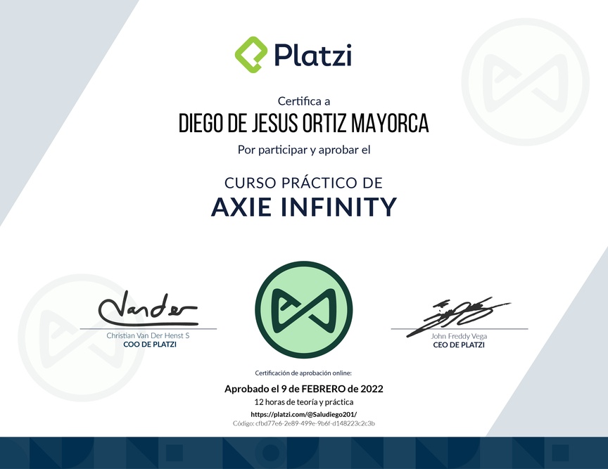 Diploma del Curso Práctico de Axie Infinity