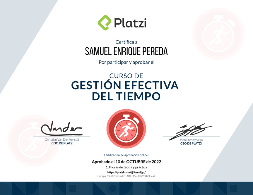 Diploma del Curso de Gestión Efectiva del Tiempo