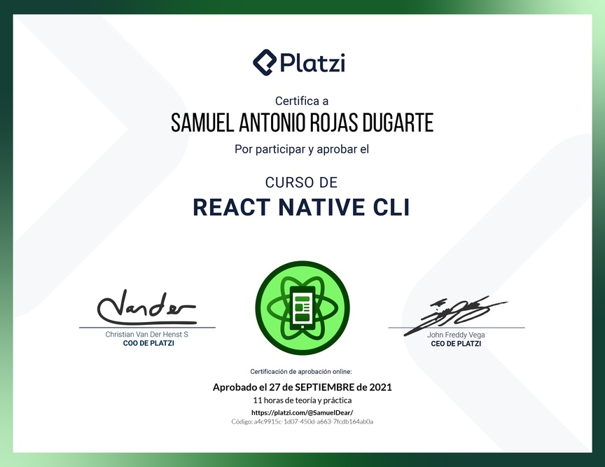 Diploma del Curso de React Native CLI