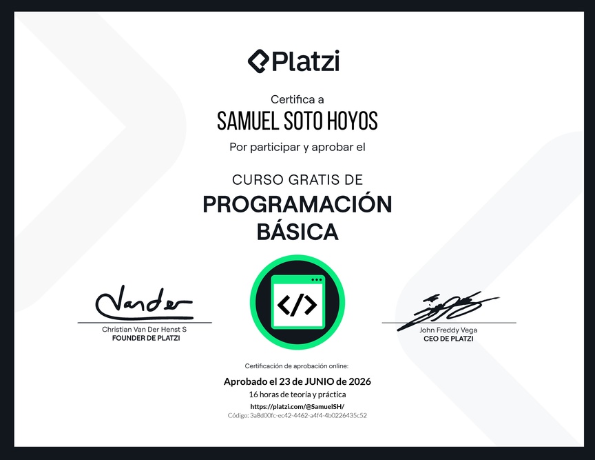 Diploma del Curso Gratis de Programación Básica