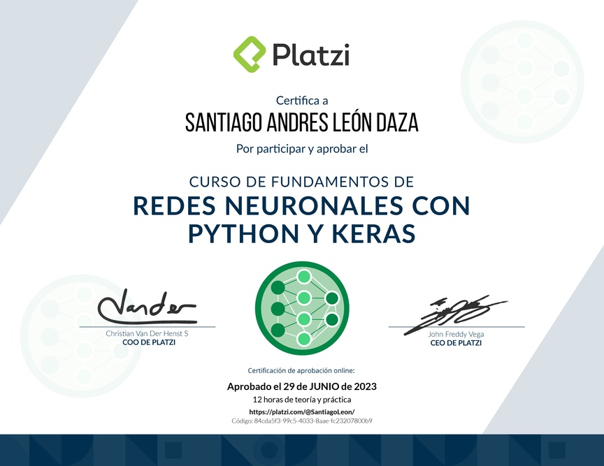 Diploma del Curso de Fundamentos de Redes Neuronales con Python y Keras