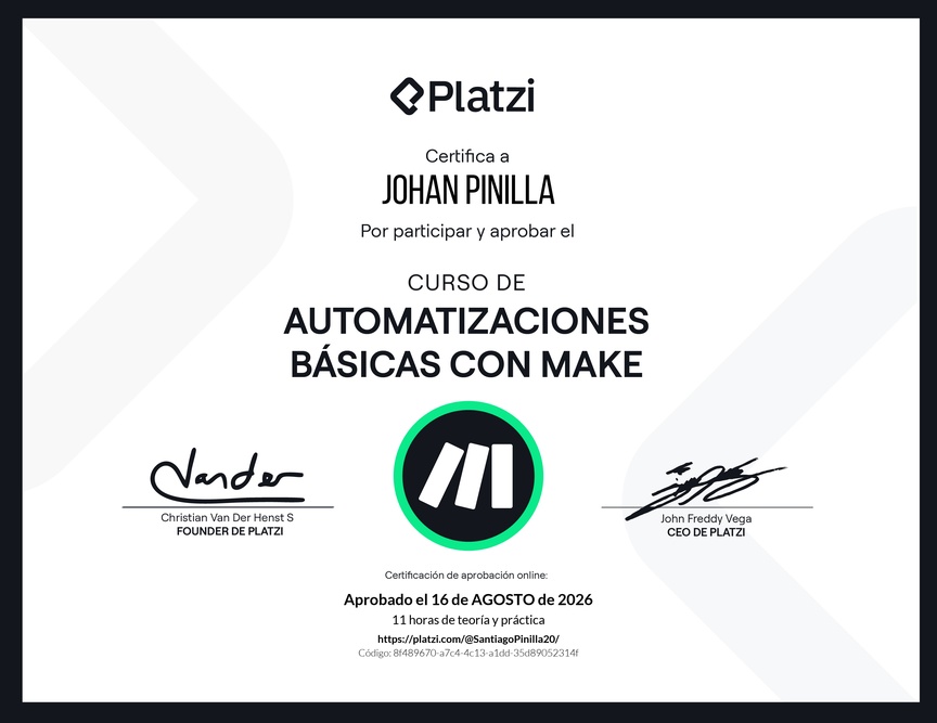 Diploma del Curso de Automatizaciones Básicas con Make