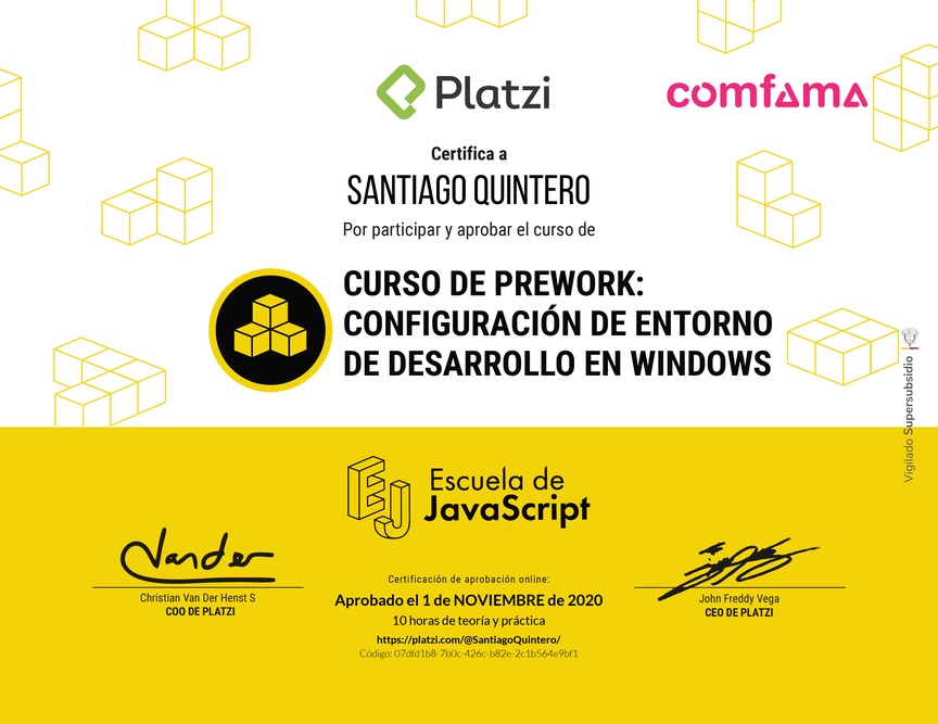 Diploma del Curso de Prework: Configuración de Entorno de Desarrollo en Windows