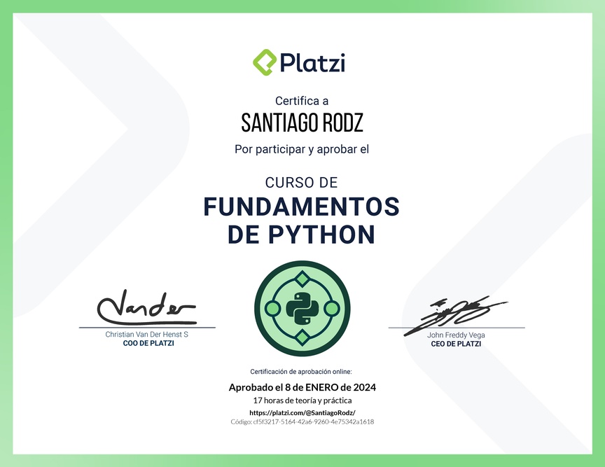 Diploma del Curso de Fundamentos de Python