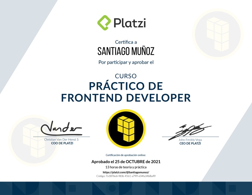 Diploma del Curso Práctico de Frontend Developer