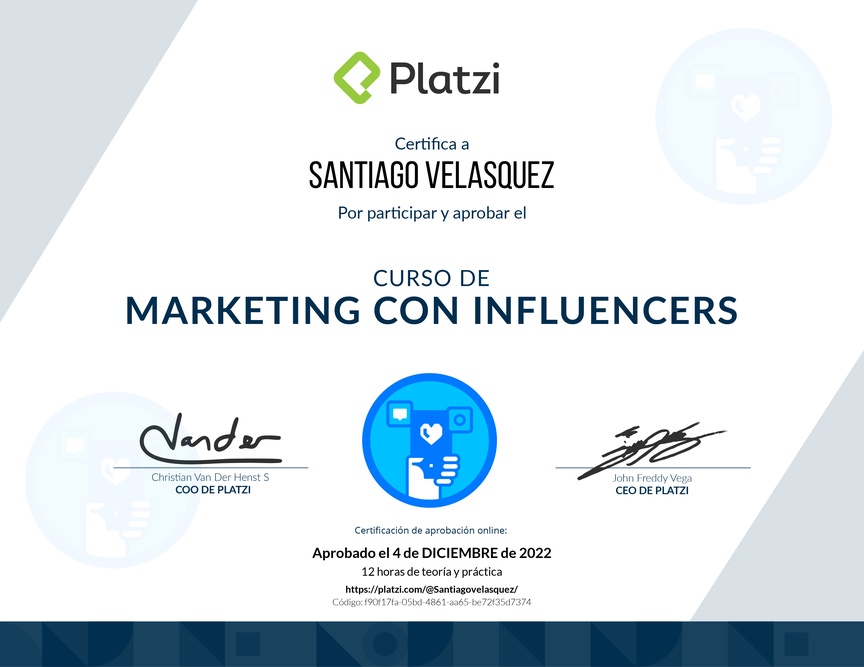 Diploma del Curso de Marketing con Influencers