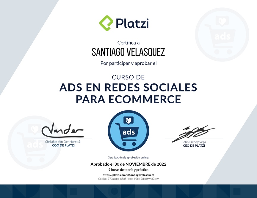 Diploma del Curso de Publicidad en Redes Sociales para E-commerce