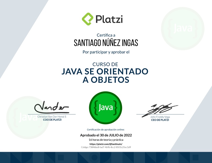 Diploma del Curso de Java SE Orientado a Objetos