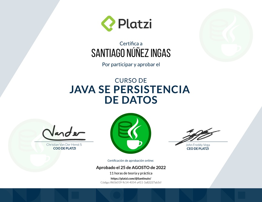 Diploma del Curso de Java SE Persistencia de Datos