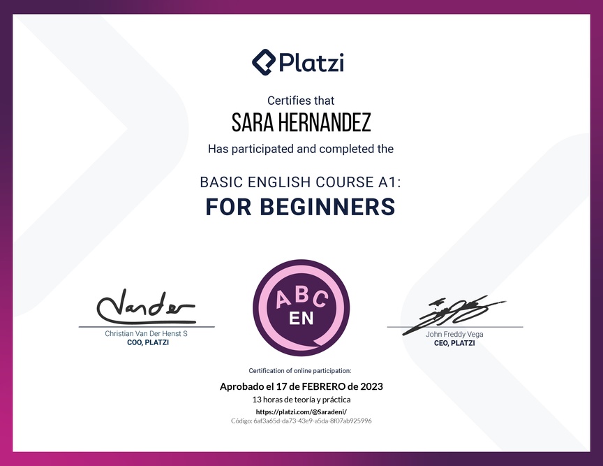 Diploma del Curso de Inglés Básico para Principiantes - (2022)
