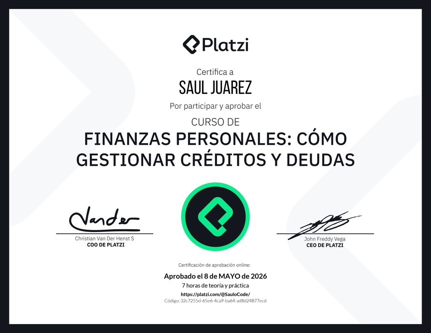 Diploma del Curso de Finanzas Personales: Cómo Gestionar Créditos y Deudas