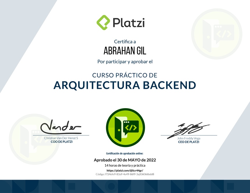 Diploma del Curso Práctico de Arquitectura Backend