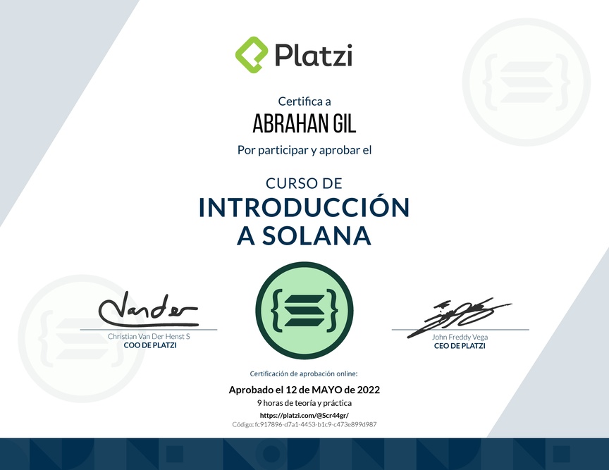 Diploma del Curso de Introducción a Solana