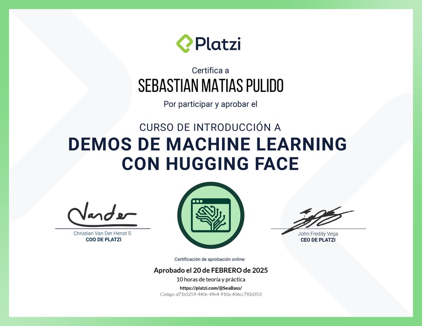 Diploma del Curso de Experimentación en Machine Learning con Hugging Face