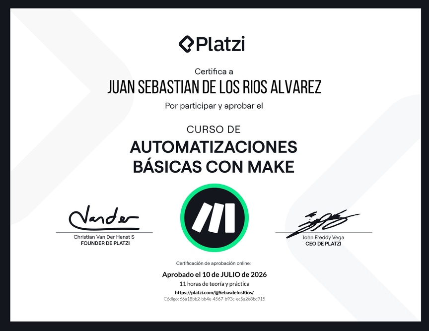 Diploma del Curso de Automatizaciones Básicas con Make