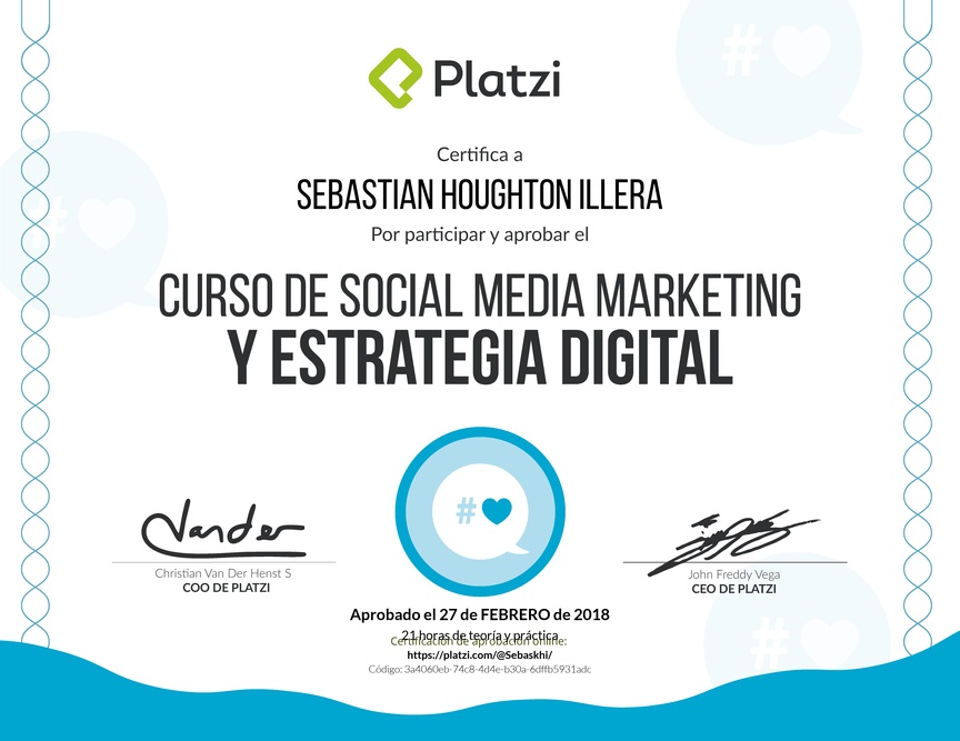 Diploma del Curso de Social Media Marketing y Estrategia Digital 2016