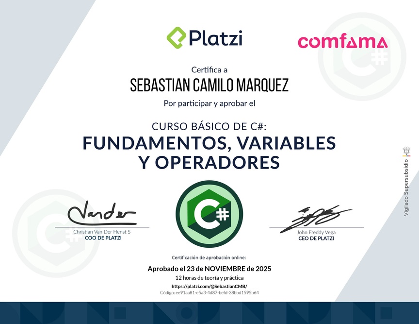 Diploma del Curso Básico de Programación con C#