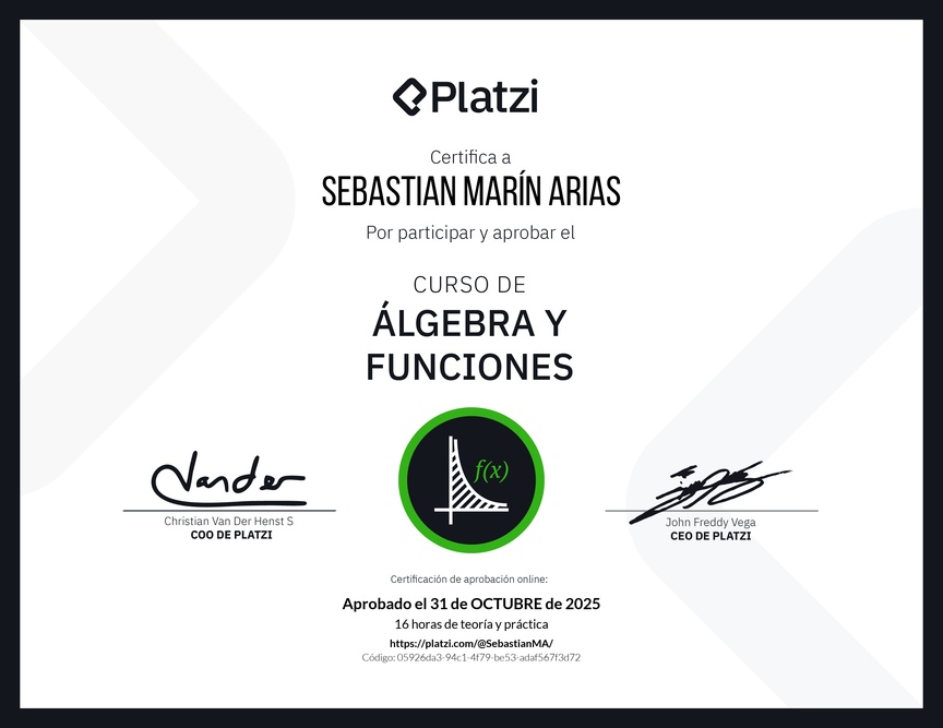 Diploma del Curso de Álgebra y Funciones