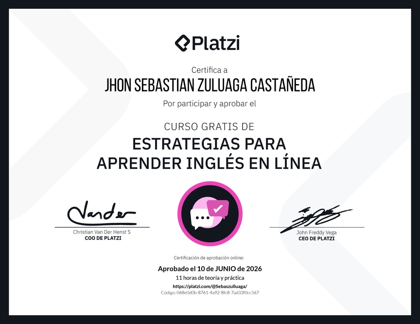 Diploma del Curso Gratis de Estrategias para Aprender Inglés en Línea
