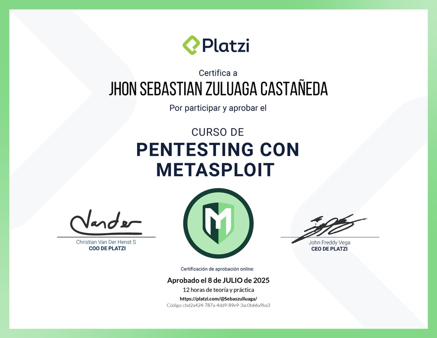 Diploma del Curso de Hacking: Pentesting con Metasploit
