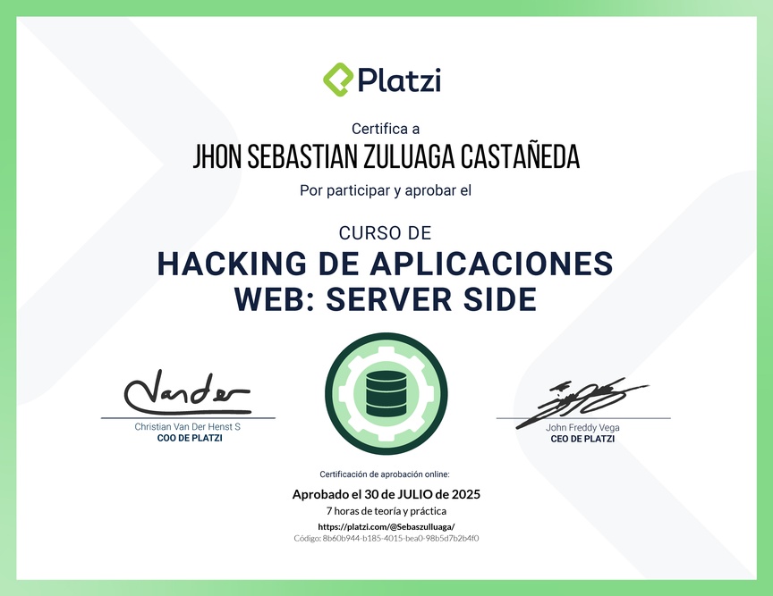 Diploma del Curso de Hacking: Aplicaciones Web Server Side