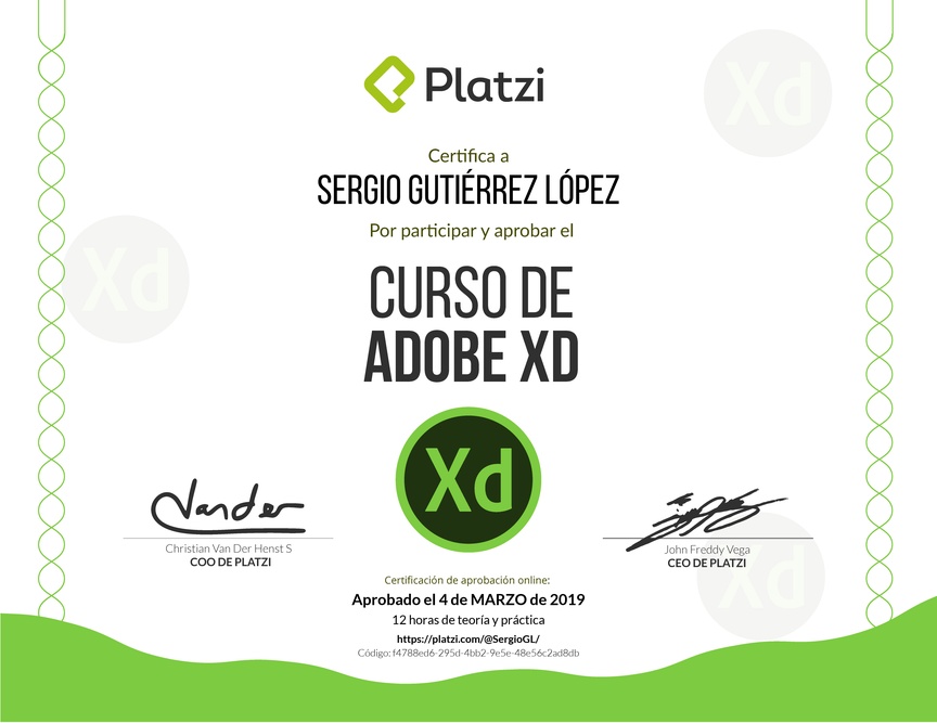 Diploma del Curso de Adobe XD 2017