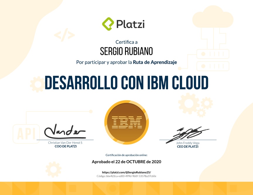 Diploma de la Ruta de Aprendizaje de Desarrollo con IBM Cloud