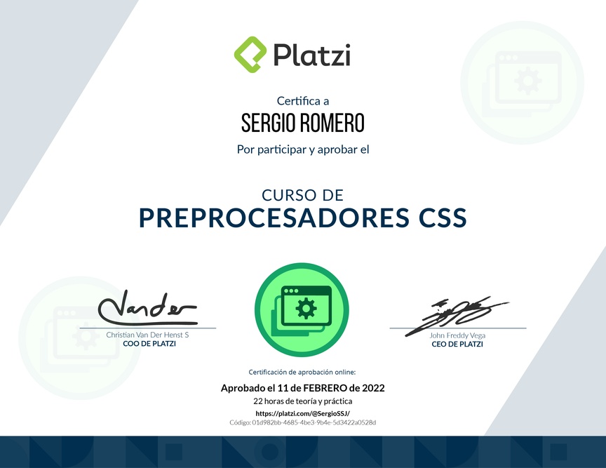 Diploma del Curso de Preprocesadores CSS