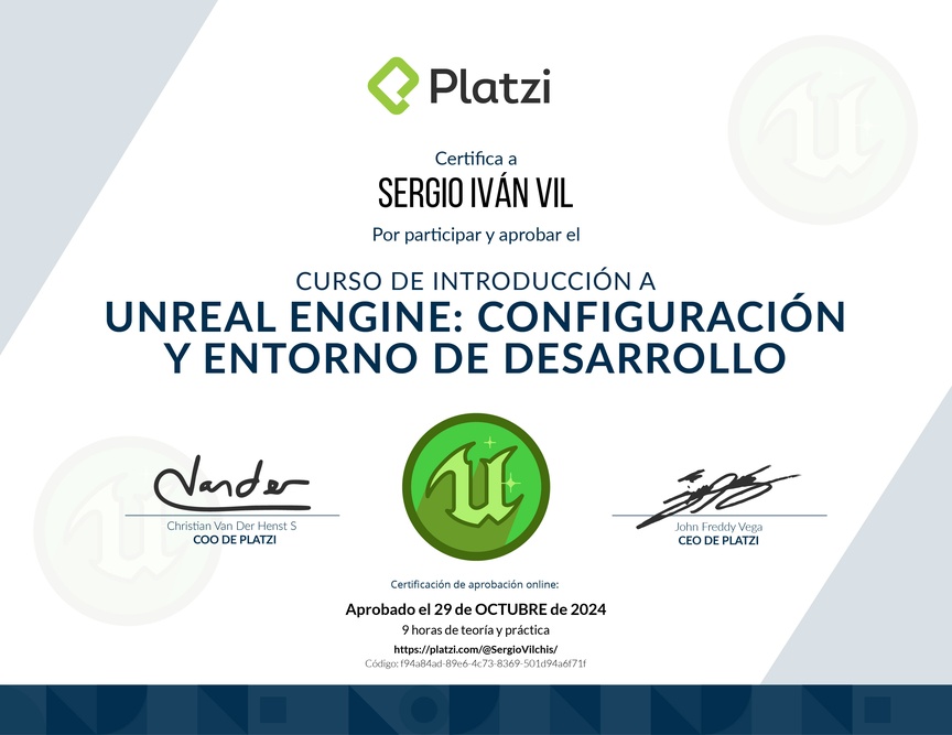 Diploma del Curso de Introducción a Unreal Engine: Configuración y Entorno de Desarrollo