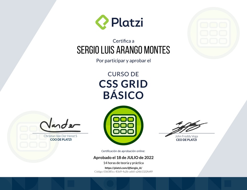 Diploma del Curso de CSS Grid Básico