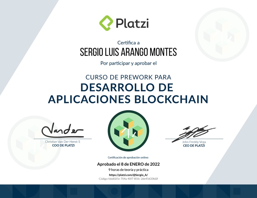 Diploma del Curso de Prework para Desarrollo de Aplicaciones Blockchain 2021