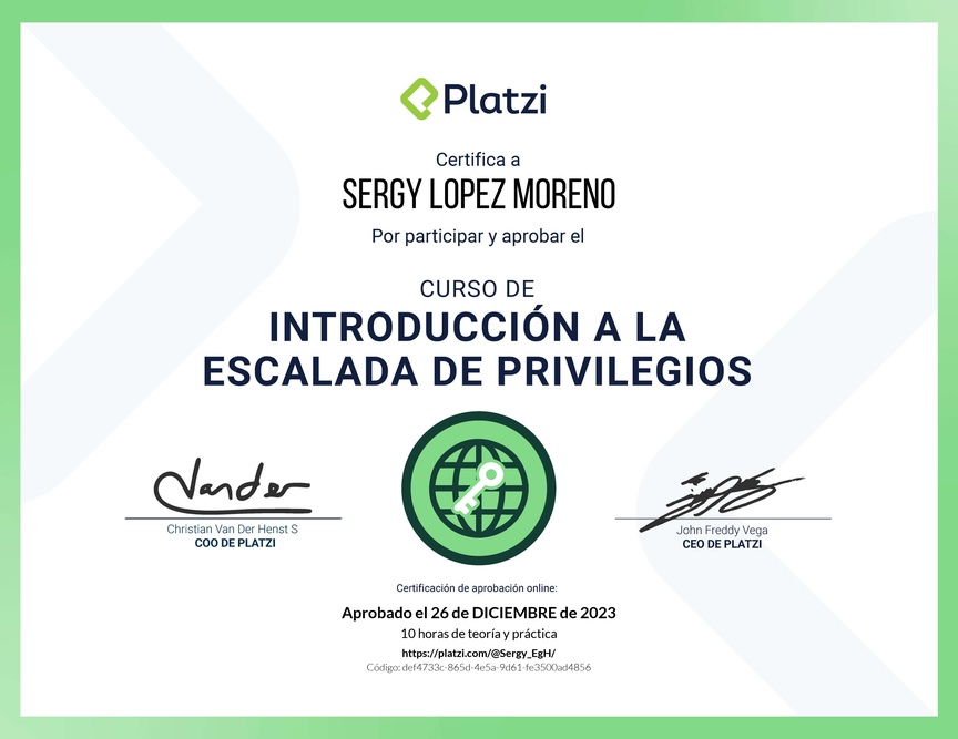 Diploma del Curso de Hacking: Escalada de Privilegios