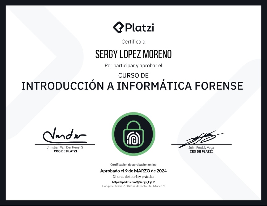Diploma del Curso de Introducción a Informática Forense