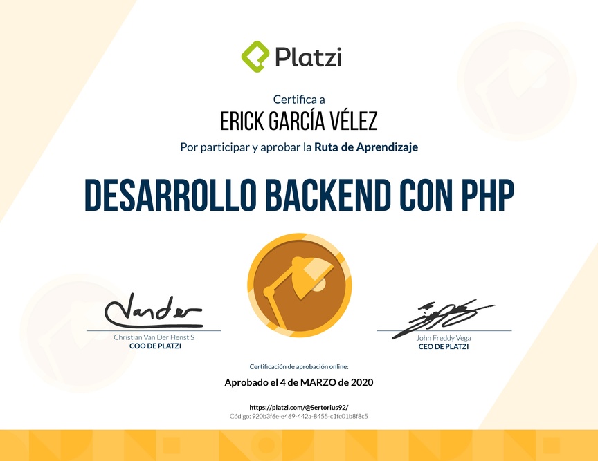 Diploma de la Ruta de Aprendizaje de Desarrollo Web Backend con PHP