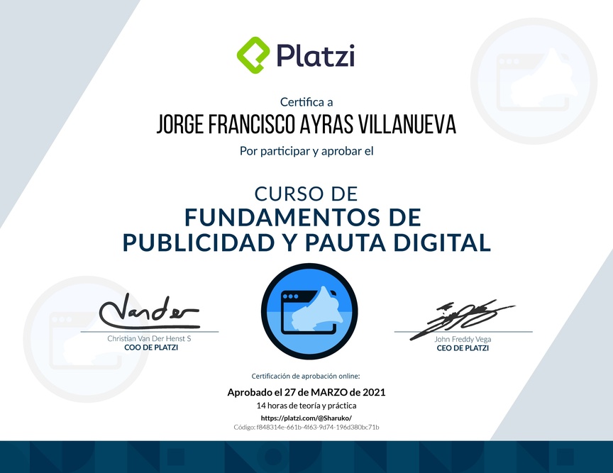 Diploma del Curso de Fundamentos de Publicidad y Pauta Digital