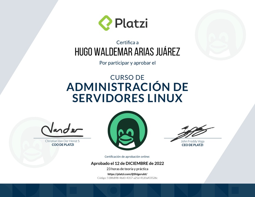 Diploma del Curso de Administración de Servidores Linux